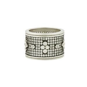 Frieda Rothman Pave Clover Wide Band Sterling Silver Ring